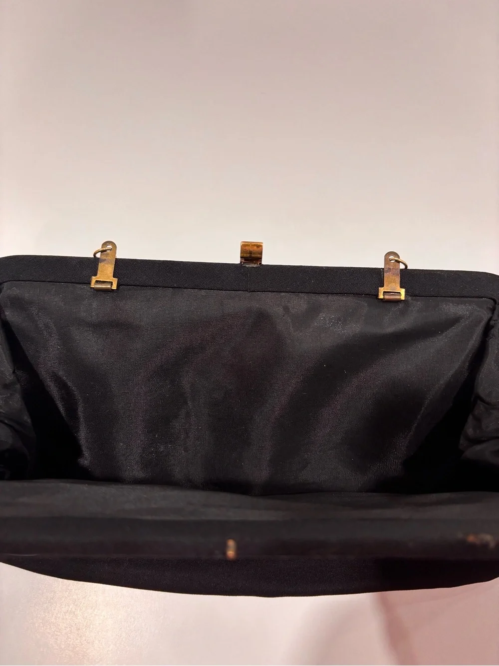Vintage 1950/60 Faille Black Evening Clutch Gold Foldaway Chain Kiss Lock